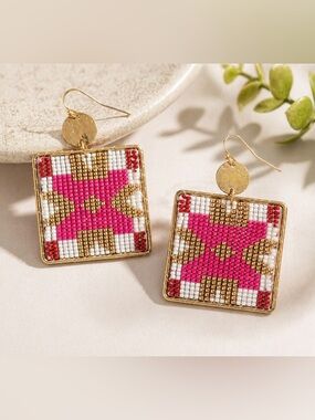 Pink Geometrical Seed Bead Earrings